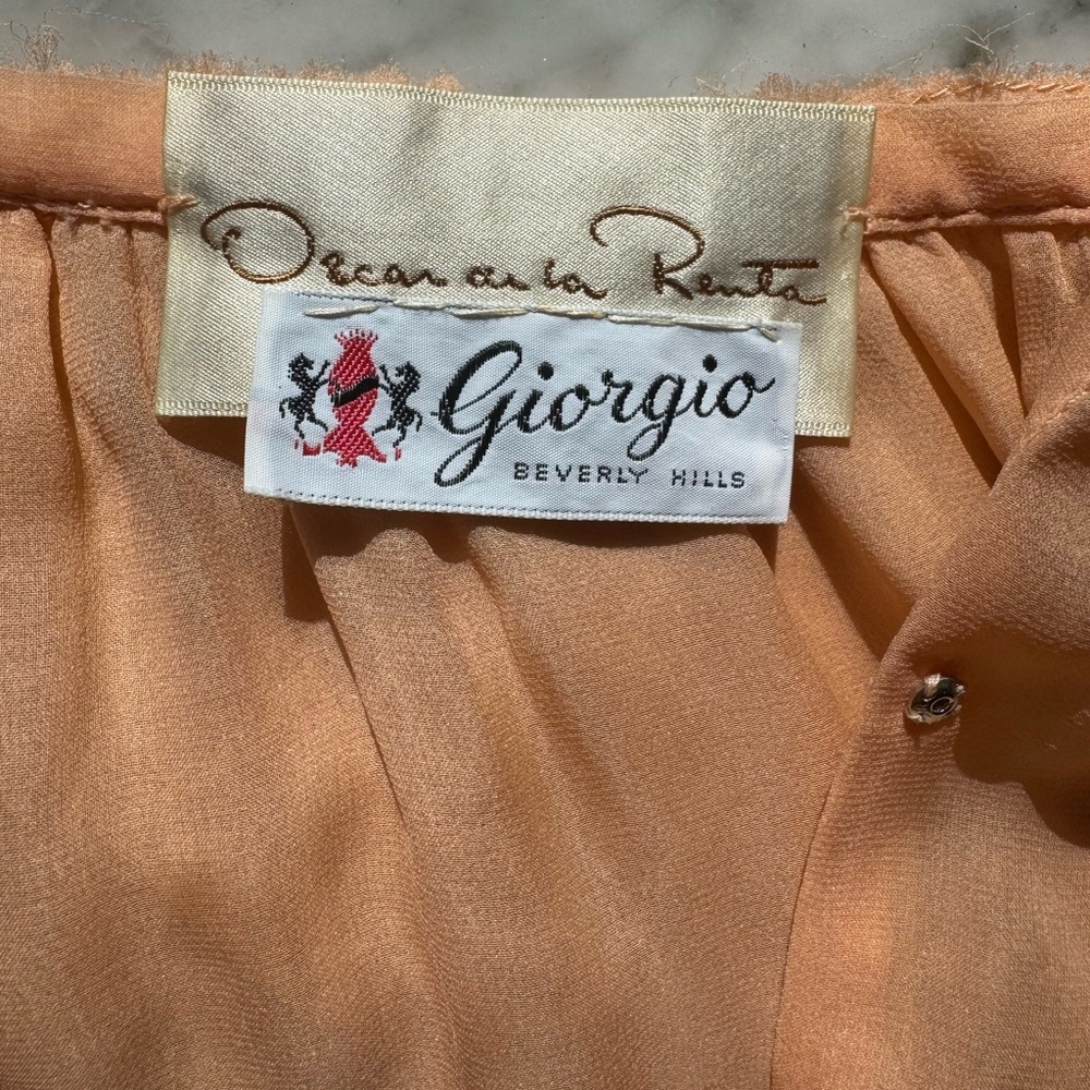 Vintage 1970s Oscar de la Renta apricot silk ruffle dress - Picture 8 of 10